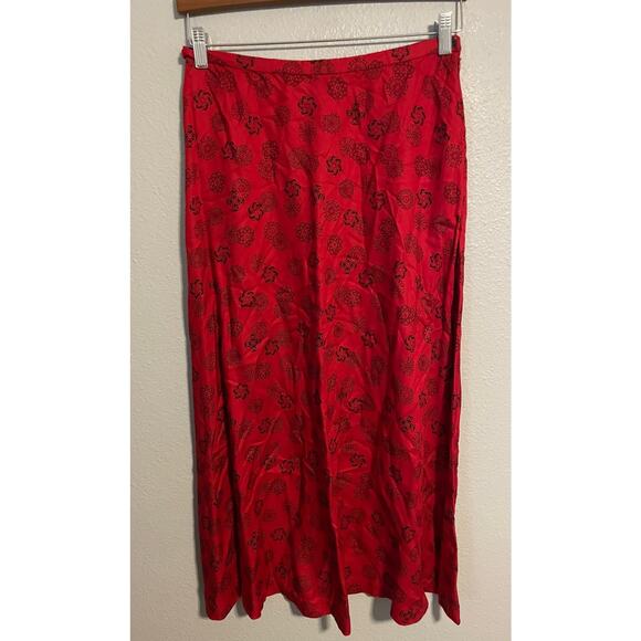 Rena Rowan Skirt Womens 12 Red Black Floral Print Rayon Maxi Boho Career Dressy - Picture 1 of 8
